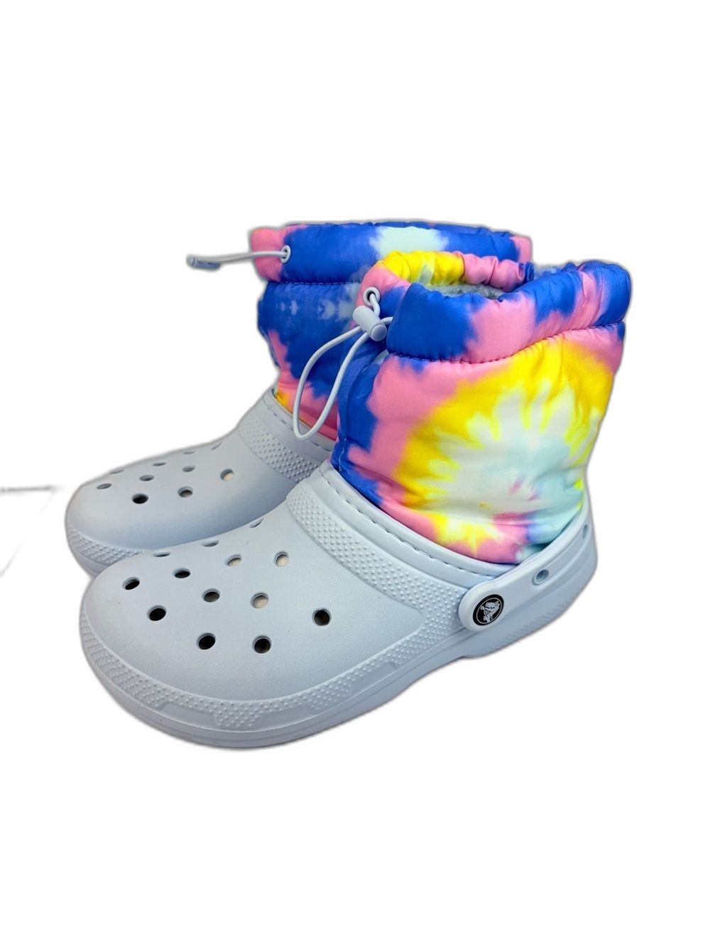 Crocs Classic Lined Neo Puff Boot Womens 7 Mineral Blue Tie Dye Snow Winter Clog